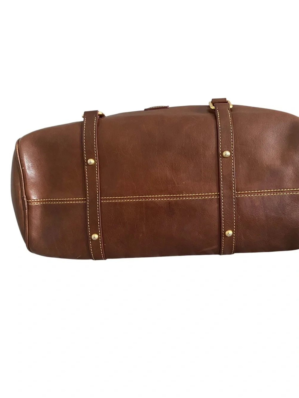 Dooney & Bourke Brown Leather Satchel with Gold Hardware and Tassel